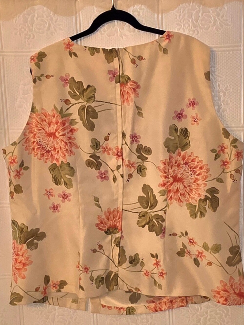Dressbarn coral/cream/pink floral 3 piece pantsuit satin/linen look 24W - Picture 5 of 14